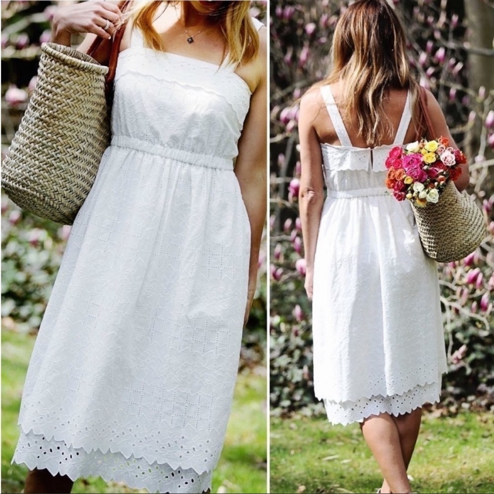 Madewell- NWT White Eyelet Tiered Midi Dress- 0